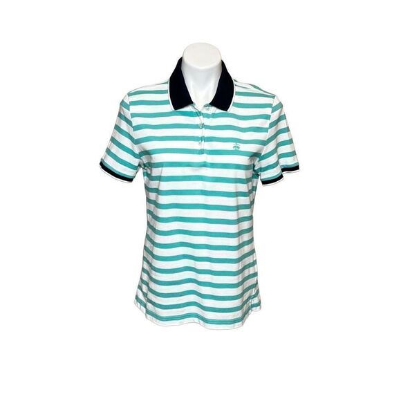 Brooks Brothers teal and white striped short sleeve polo shirt size L - Picture 1 of 16